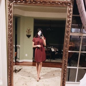 Vince. Dark Crimson Silk Knee Length Dress